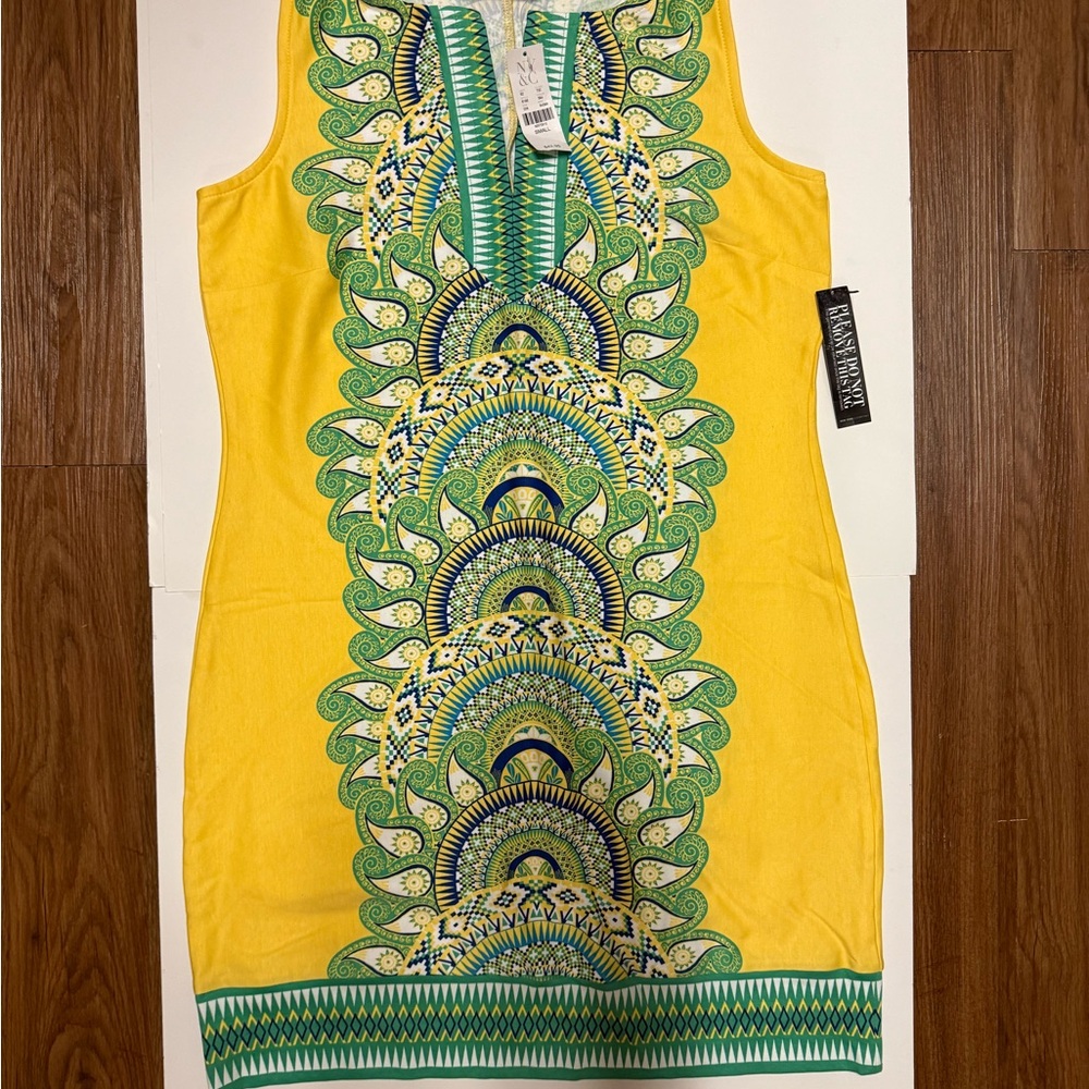 New York & Company Yellow Dress with Green Accents